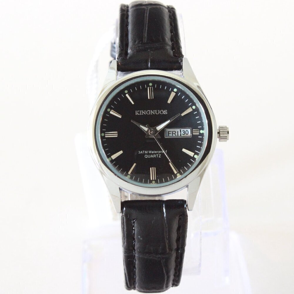 Women's Contemporary Dress Watch Silver Tone Case Black Strap 28mm - Picture 3 of 11